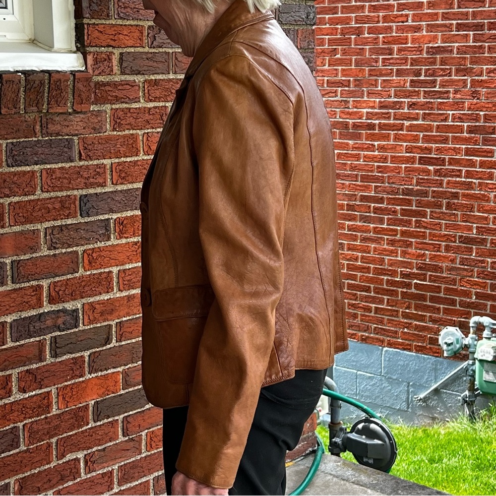 J. Jill Brown Leather Jacket.  Size X Small - Picture 13 of 14